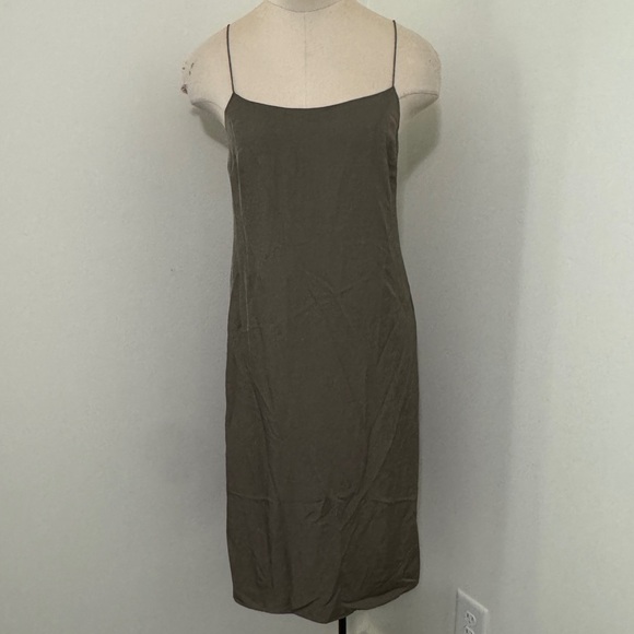 Theory P (US XS) 100% Silk Green Midi Slip Dress ~ Minimalist Classic - Picture 1 of 6